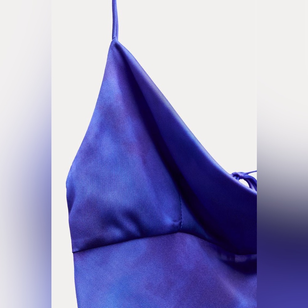 Zara dress maxi long open back satin effect blue bodycon wedding party cocktail - Picture 14 of 16